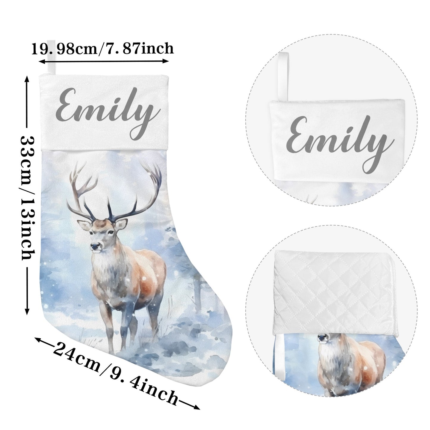Snowy Deer Christmas Stocking Custom Name Christmas Socks Gift