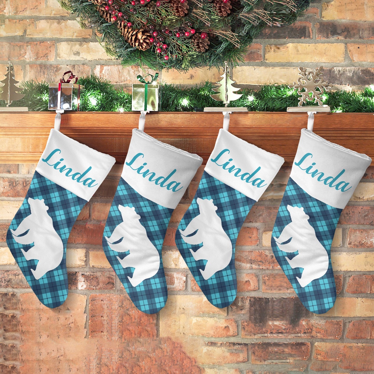 Blue Buffalo Bear Christmas Stocking Custom Name Christmas Socks Gift