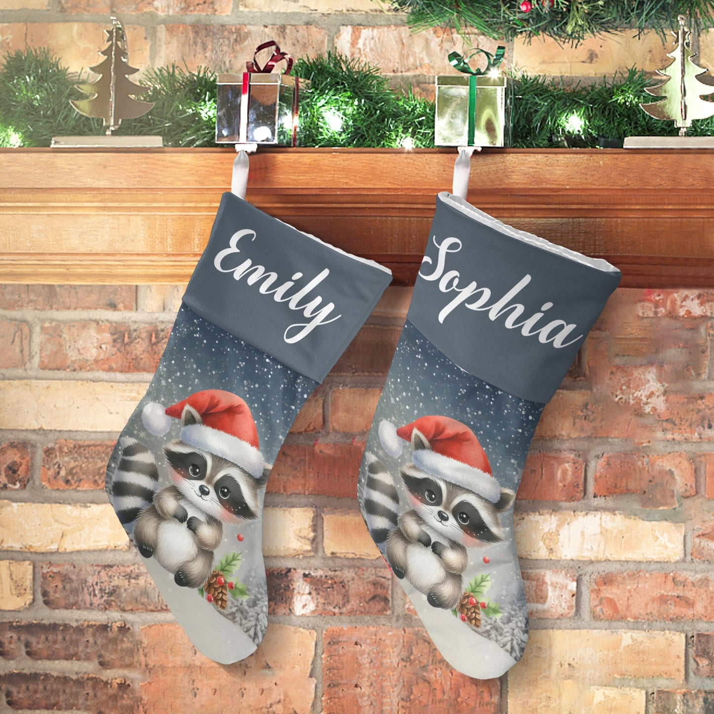 Raccoon Christmas Stocking Custom Name Christmas Socks Gift