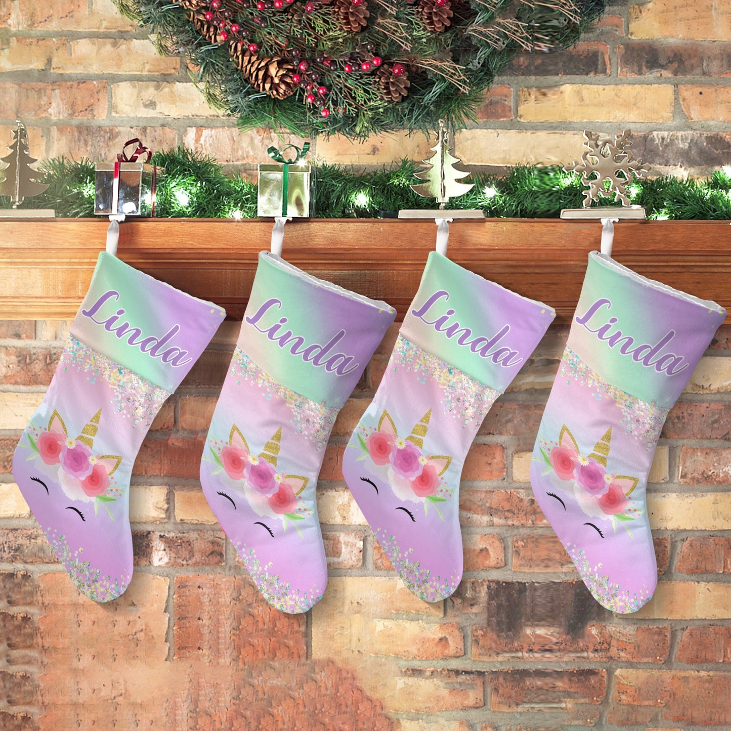 Unicorn Pink Christmas Stocking Custom Name Christmas Socks Gift