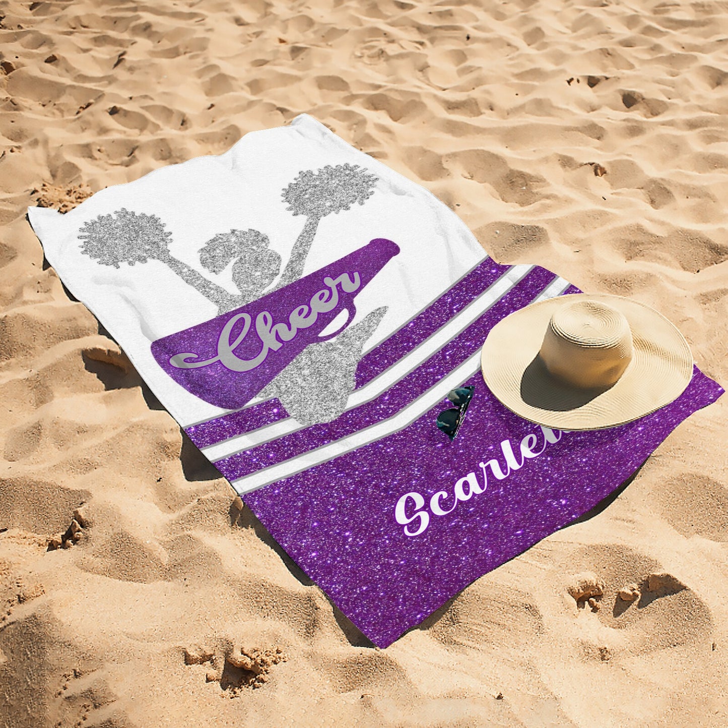 Purple Cheer Beach Towel Custom Cotton/Poly Blend Pool Towel - Blue - Personalize with Your Name - Standard Size