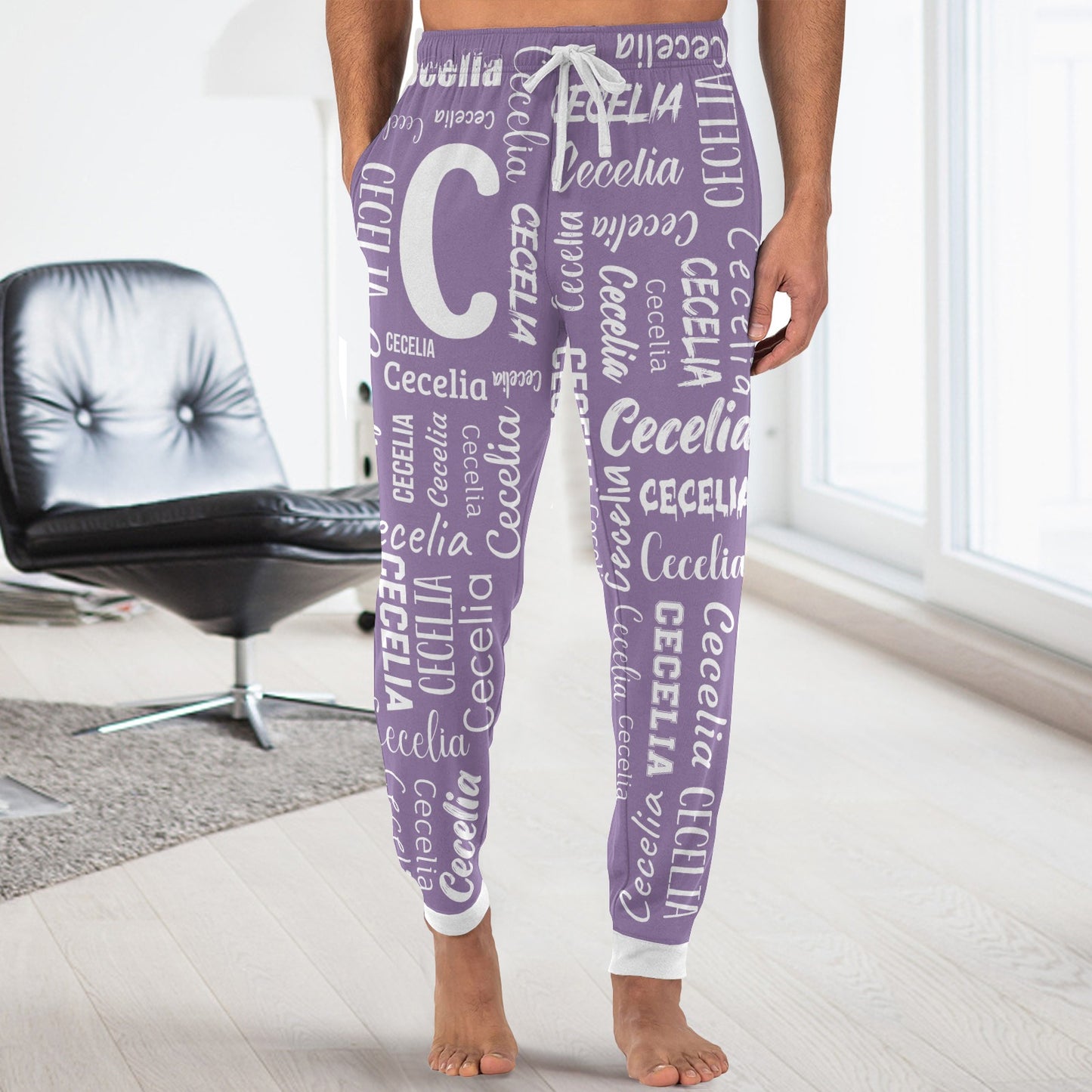 Monogram Purple Men S Pajama Pants Personalized Funny Sleepwear Pants Customized Pj Trousers Gifts for Him