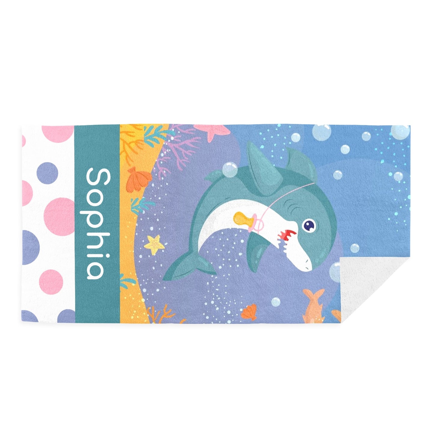 Cute Shark Beach Towel Custom Cotton/Poly Blend Pool Towel - Blue - Personalize with Your Name - Standard Size