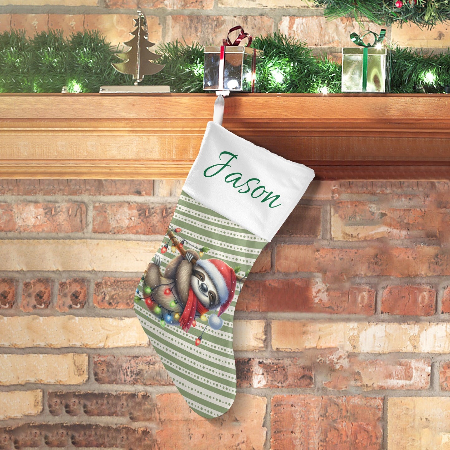 Sloth Christmas Stocking Custom Name Santa Socks Gift