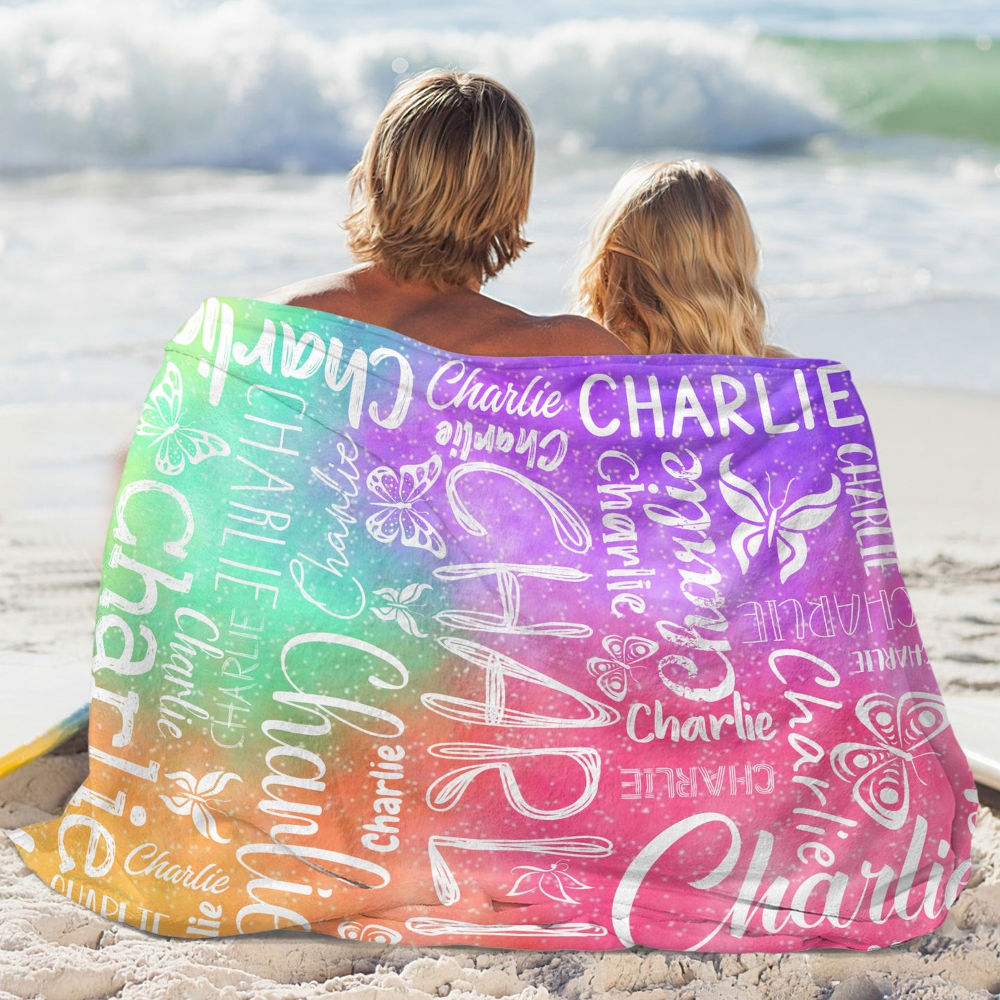 Pink Green Purple Flannel Blanket Custom Name Blanket Gift for Men Women