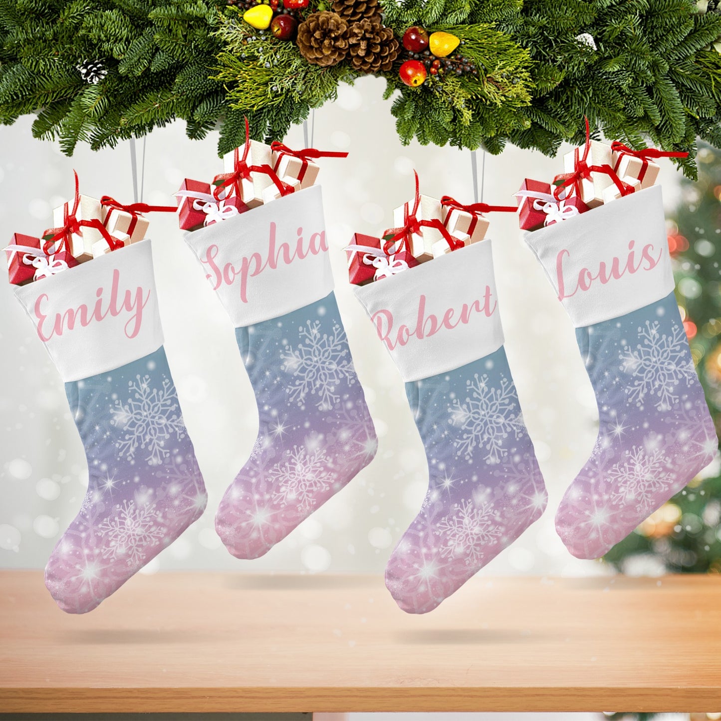 Snowflakes Christmas Stocking Custom Name Christmas Socks Gift