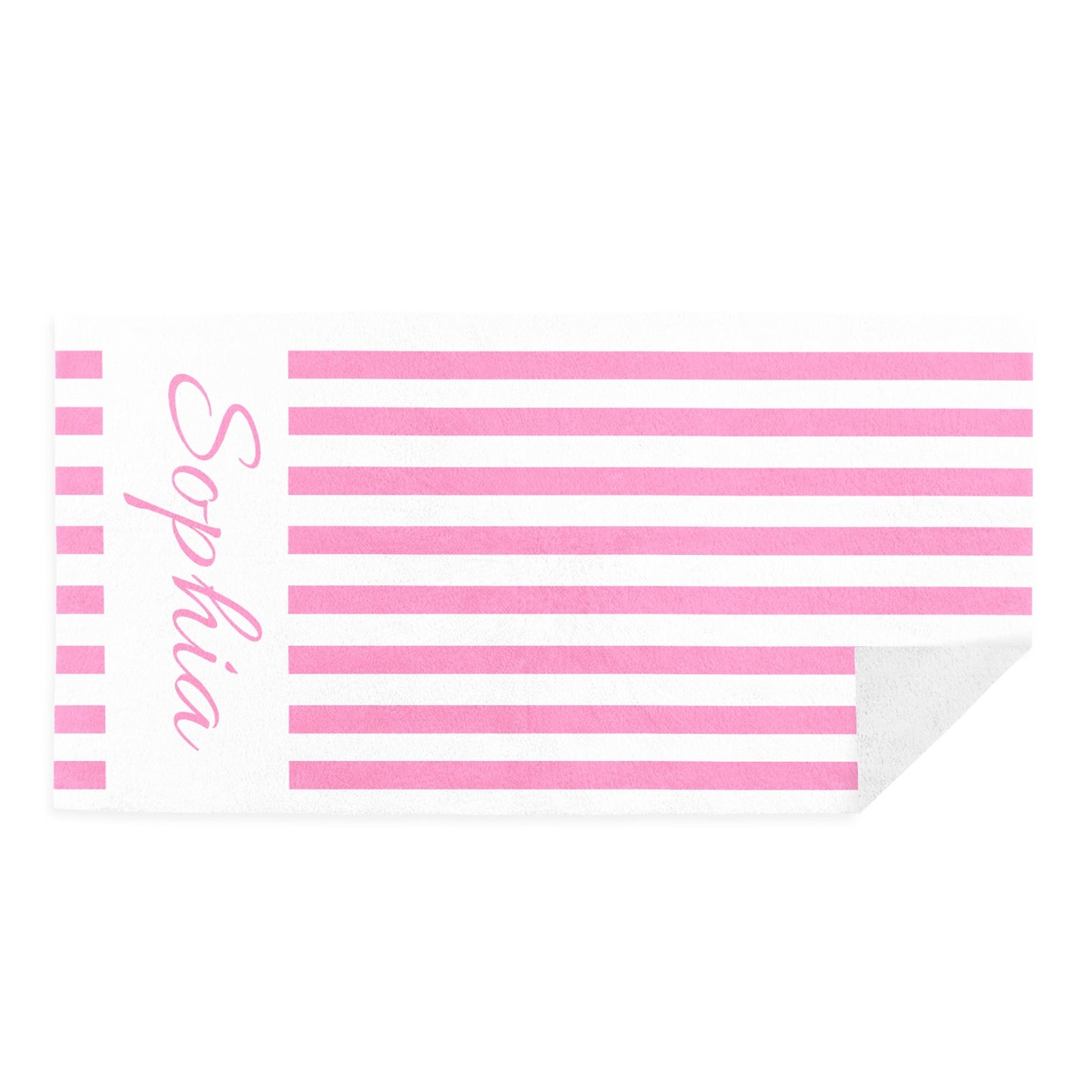 Pink Stripe Beach Towel Custom Cotton/Poly Blend Pool Towel - Blue - Personalize with Your Name - Standard Size