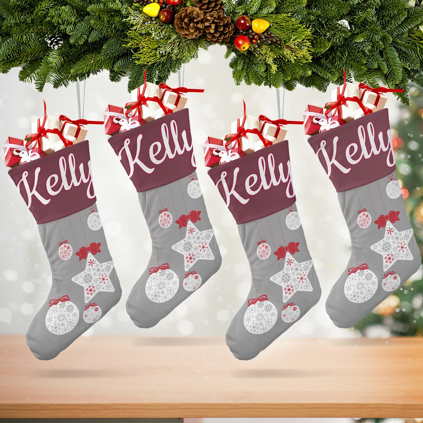 Pentagram Snowflake Christmas Stocking Custom Name Santa Socks Gift