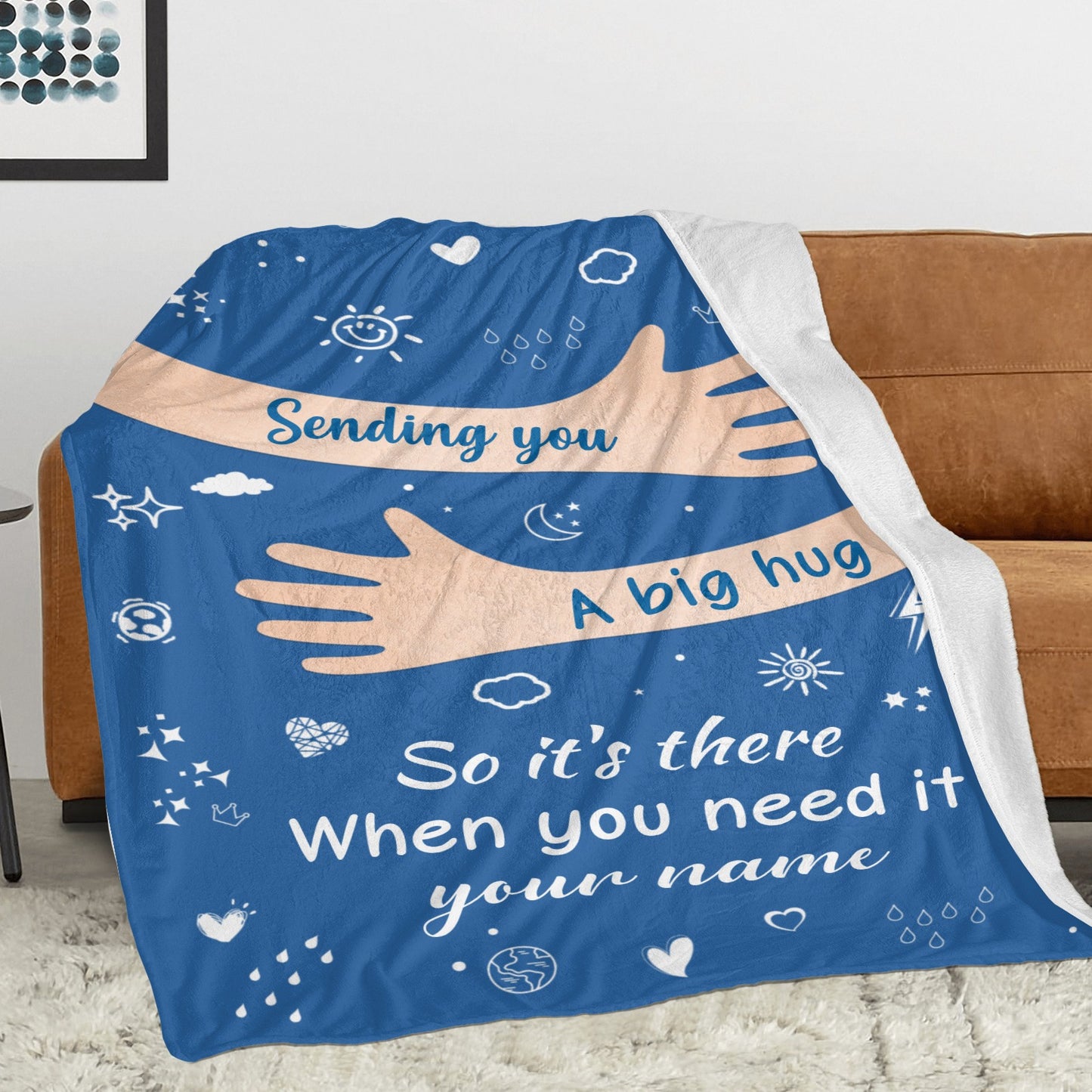 Big Hug Blue Flannel Blanket Custom Name Blanket Gift for Men Women
