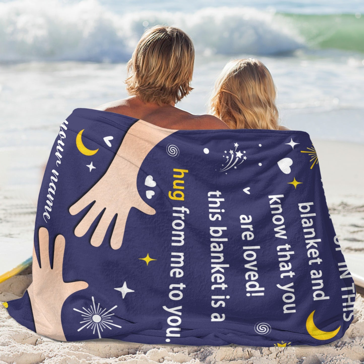 Navy Flannel Blanket Custom Name Blanket Gift for Men Women