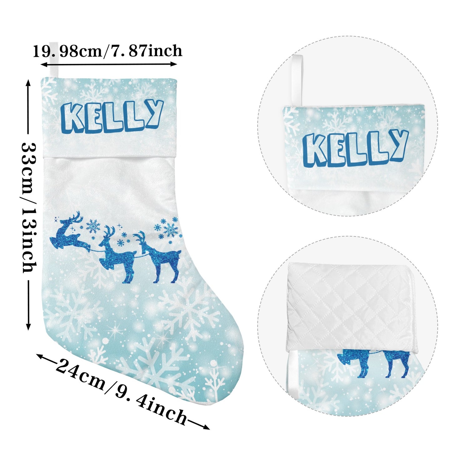 Blue Snowflake Reindeer Christmas Stocking Custom Name Santa Socks Gift