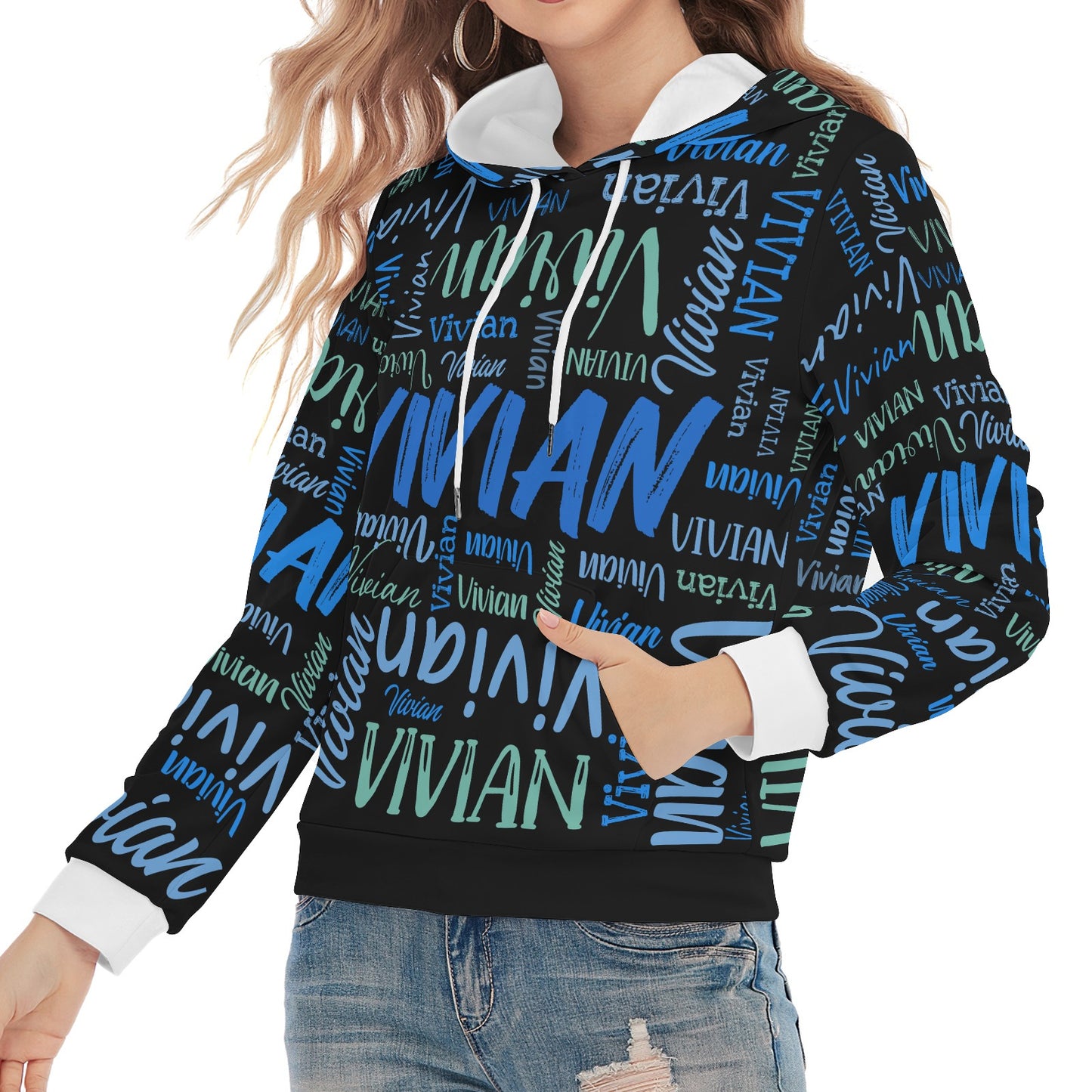 Black Unisex Heavy Blend Hoodie Customized Hooded Sweatshirt with Name Women and Girl