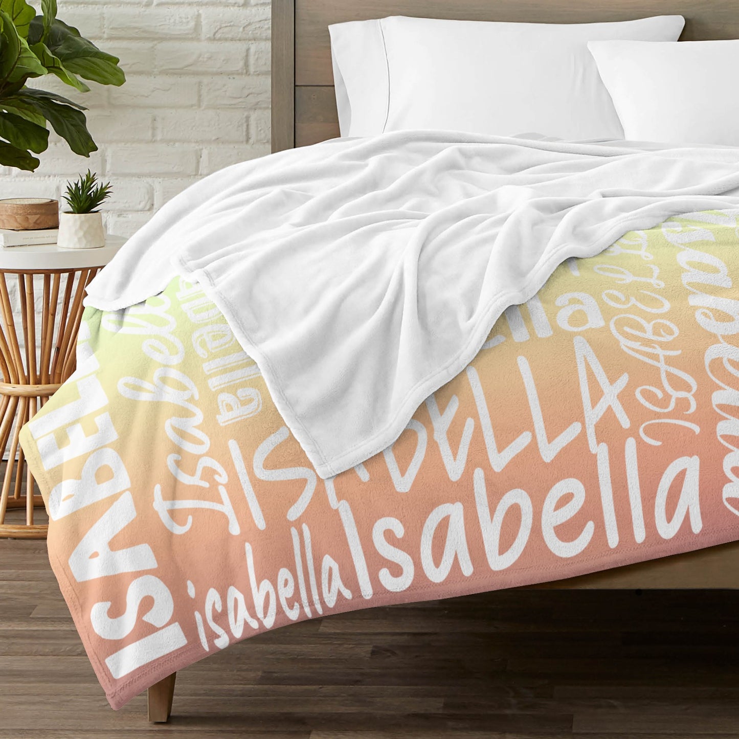 Green Gradient Flannel Blanket Name Blanket Personalized Blanket for Adult Kids Flannel Customize Throw Blanket Custom