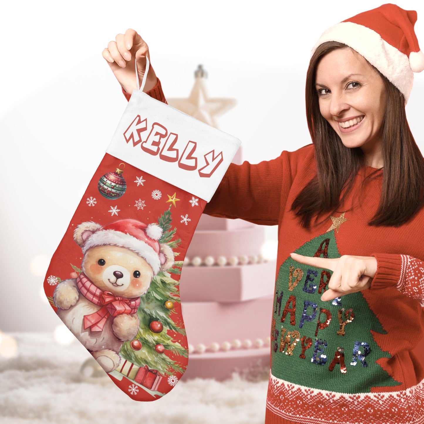 Christmas Small Bear Christmas Stocking Custom Name Santa Socks Gift