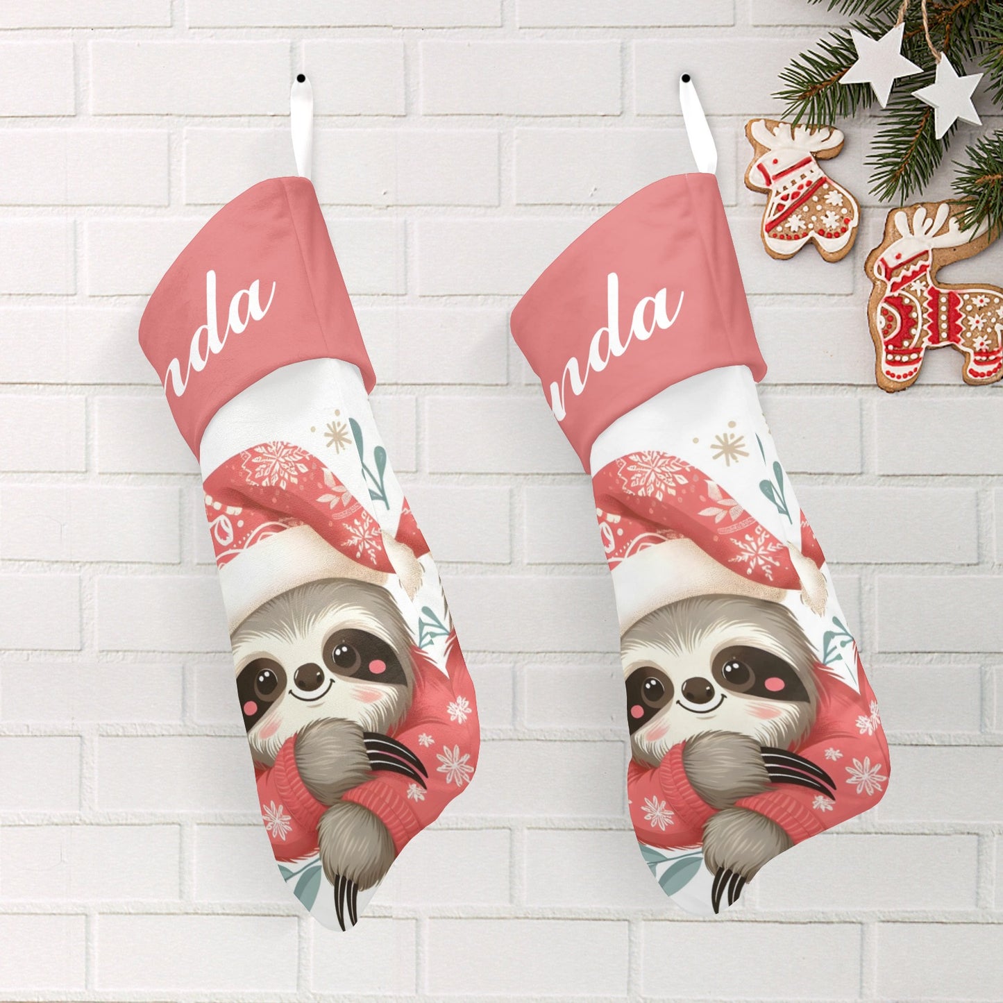 Christmas Sloth Christmas Stocking Custom Name Christmas Socks Gift