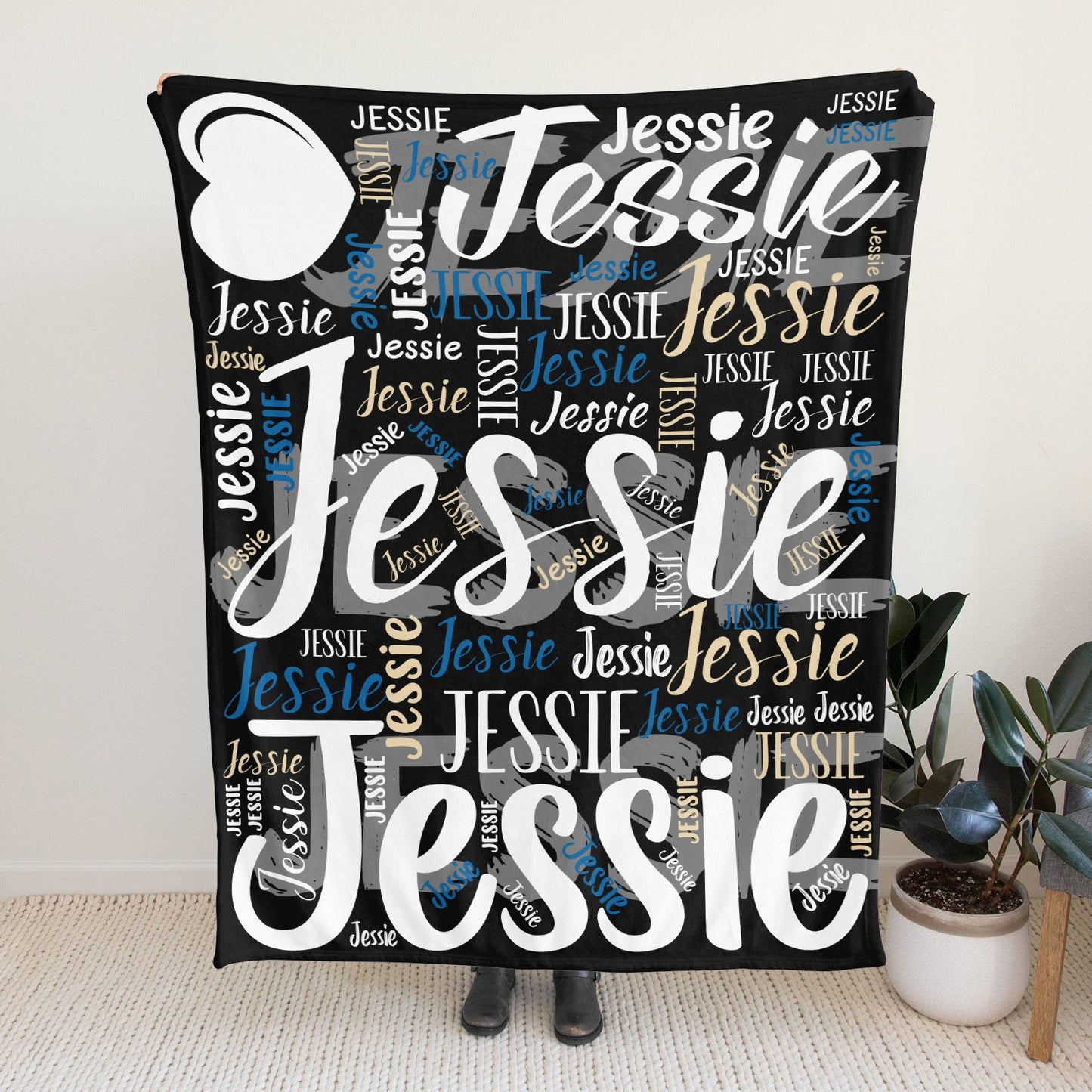 Black Flannel Blanket Custom Name Blanket Gift for Men Women