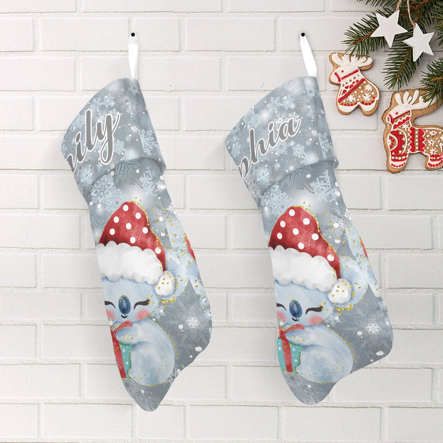 Koala Snowflake Christmas Stocking Custom Name Christmas Socks Gift
