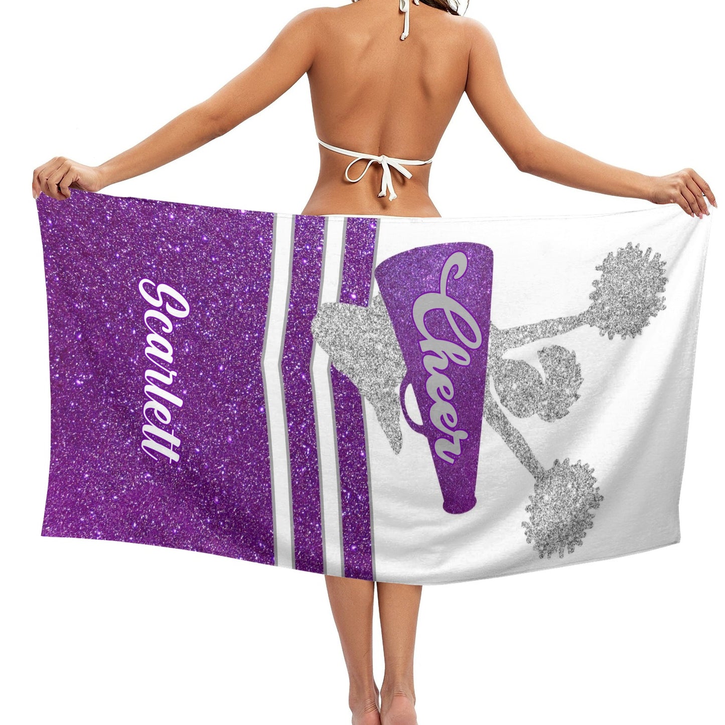 Purple Cheer Beach Towel Custom Cotton/Poly Blend Pool Towel - Blue - Personalize with Your Name - Standard Size