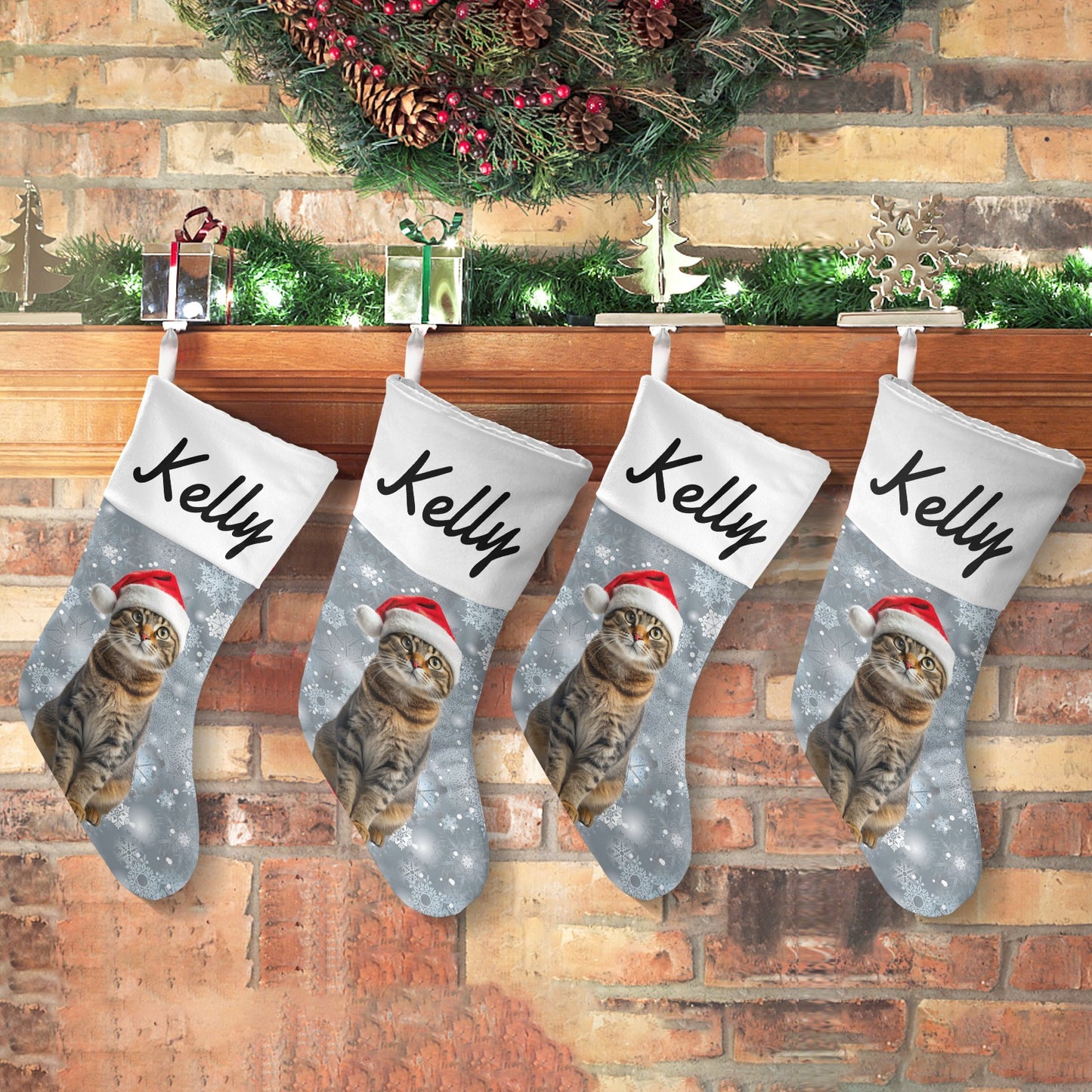 Cat Christmas Stocking Custom Name Santa Socks Gift