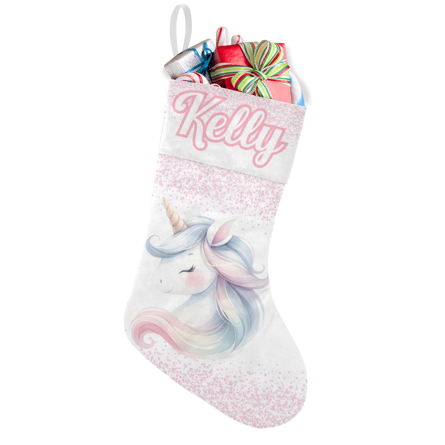 Pink Unicorn Christmas Stocking Custom Name Santa Socks Gift