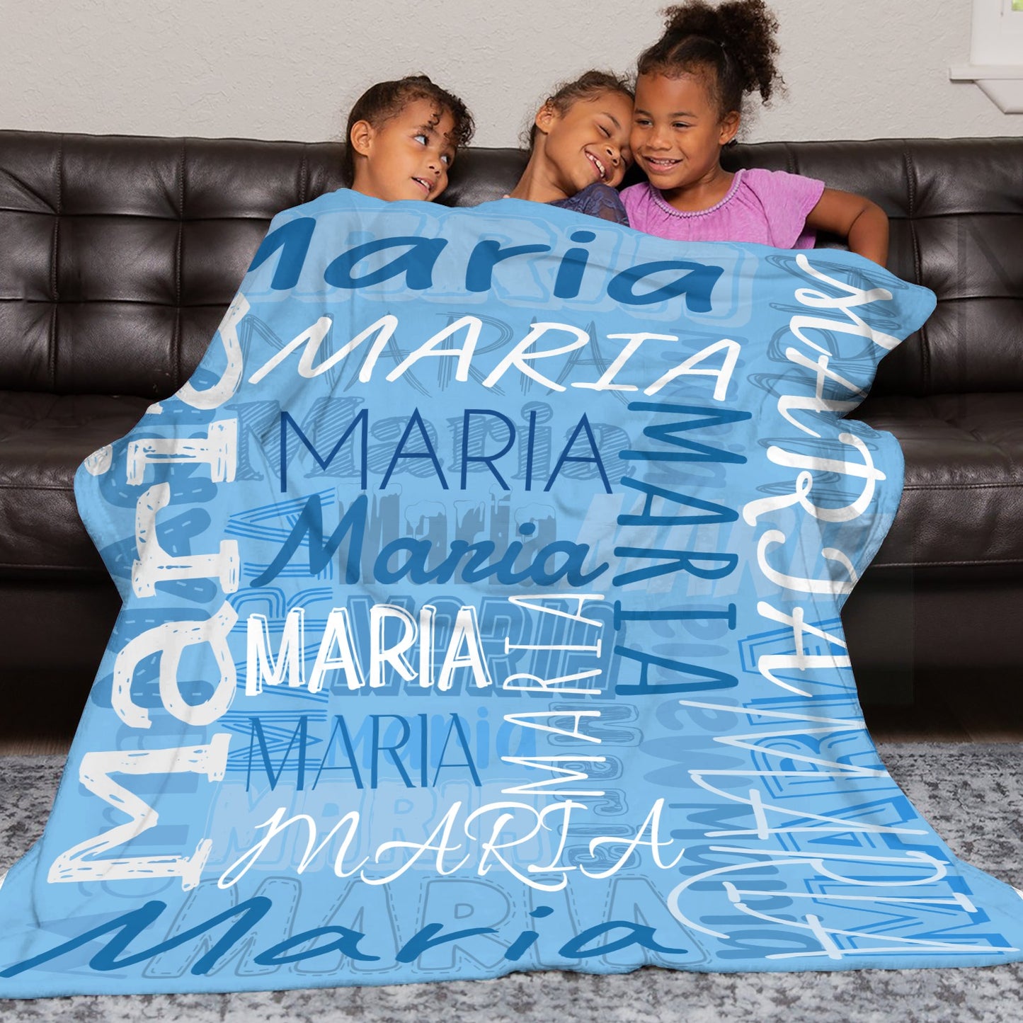 Blue Flannel Blanket Name Blanket Personalized Blanket for Adult Kids Flannel Customize Throw Blanket Custom