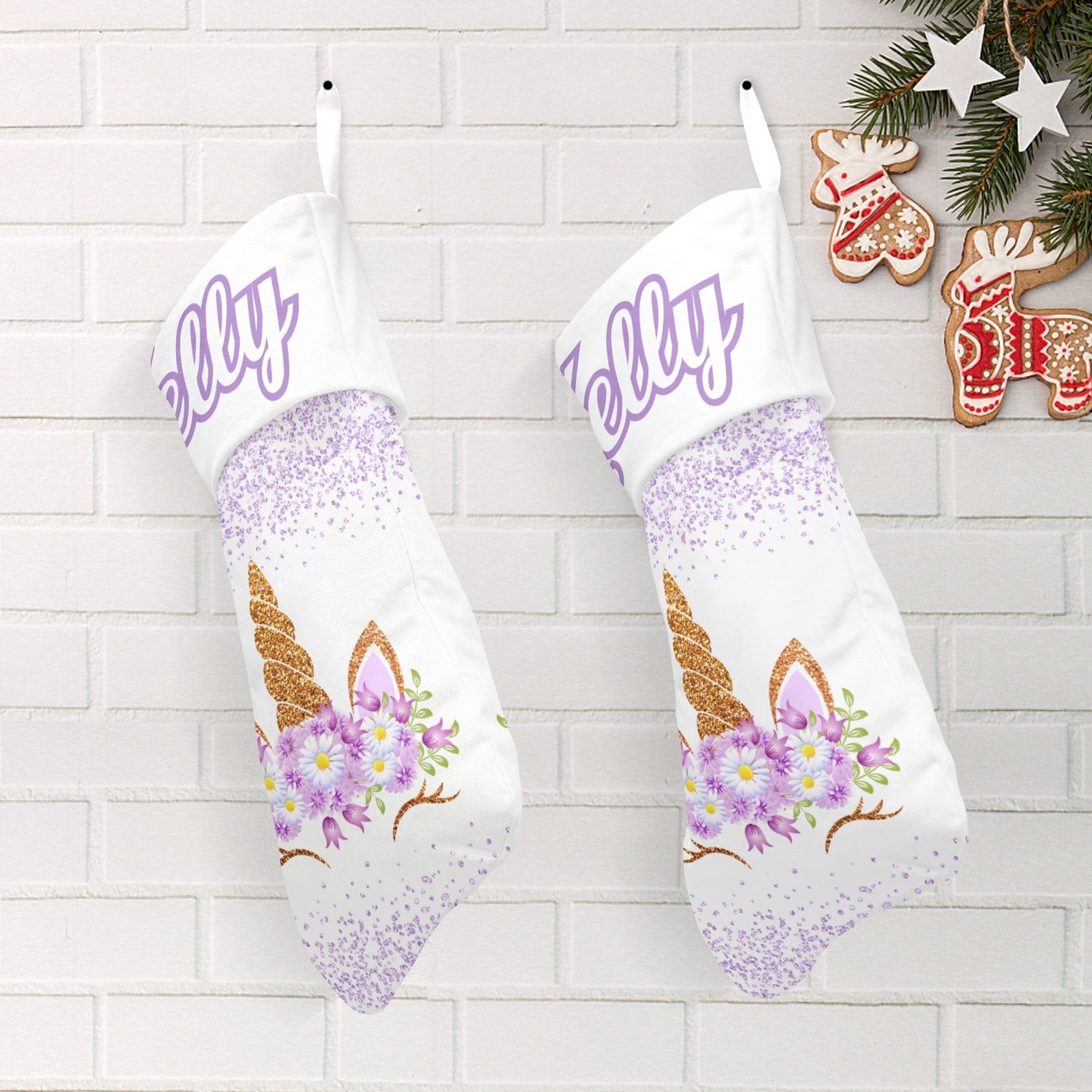 Purple Unicorn Christmas Stocking Custom Name Santa Socks Gift