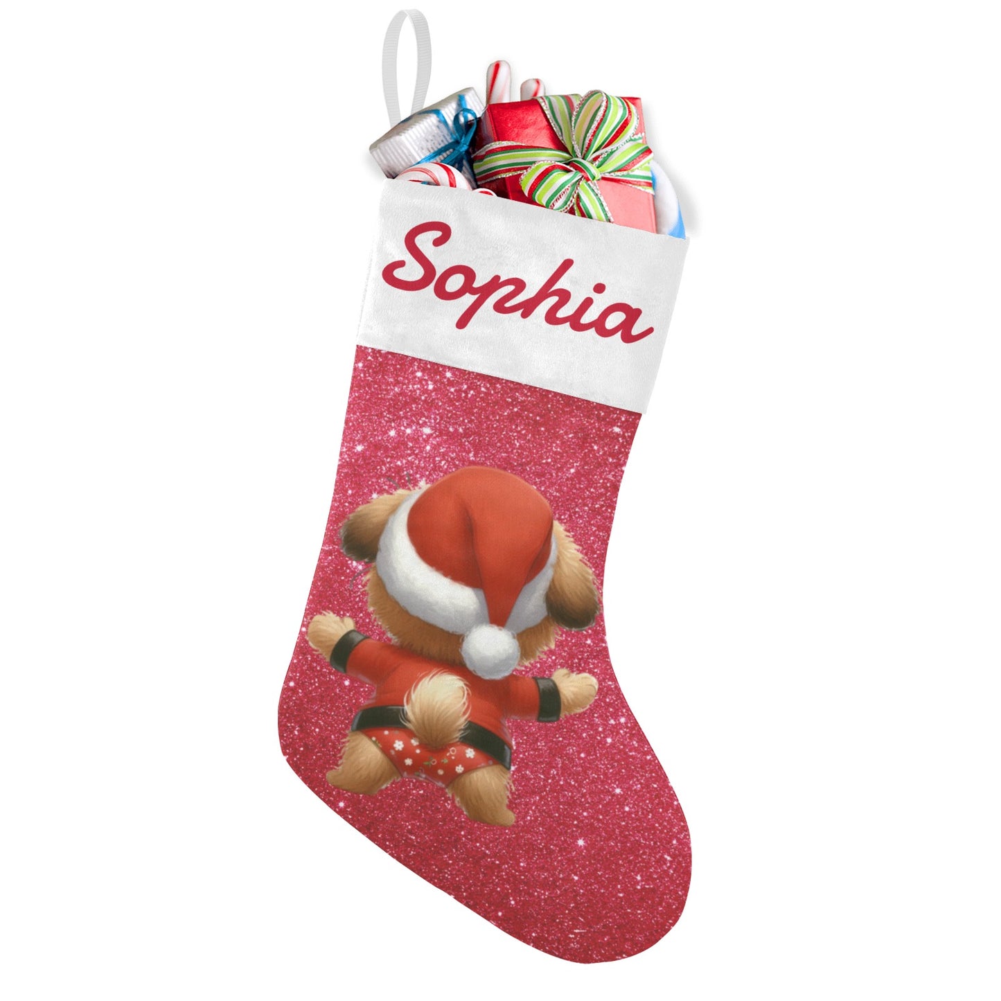 Dog Red Christmas Stocking Custom Name Santa Socks Gift