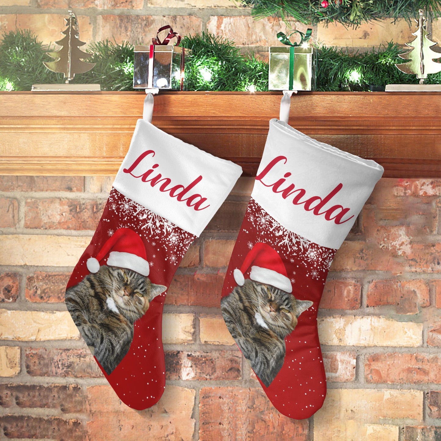 Christmas Cat Christmas Stocking Custom Name Christmas Socks Gift