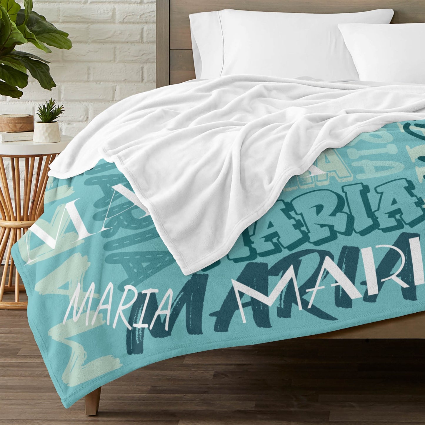 Blue Grey Flannel Blanket Name Blanket Personalized Blanket for Adult Kids Flannel Customize Throw Blanket Custom