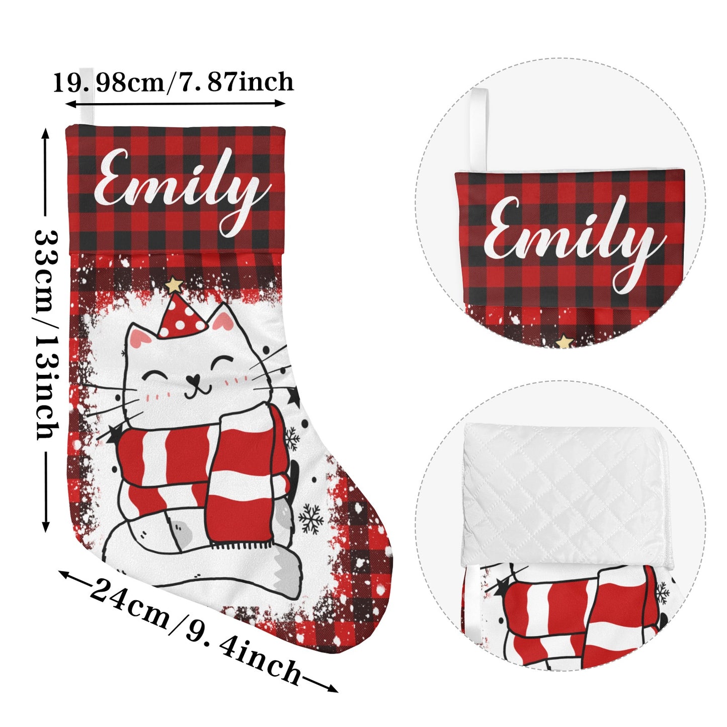Buffalo Plaid Cat Christmas Stocking Custom Name Christmas Socks Gift