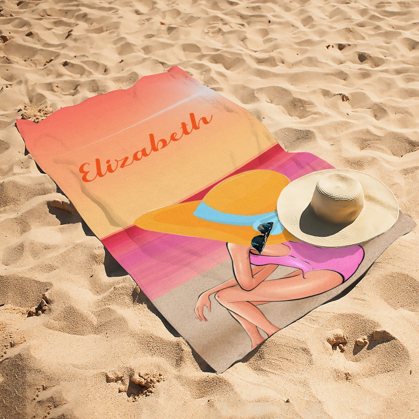 Beach Girl Beach Towel Custom Cotton/Poly Blend Pool Towel - Blue - Personalize with Your Name - Standard Size