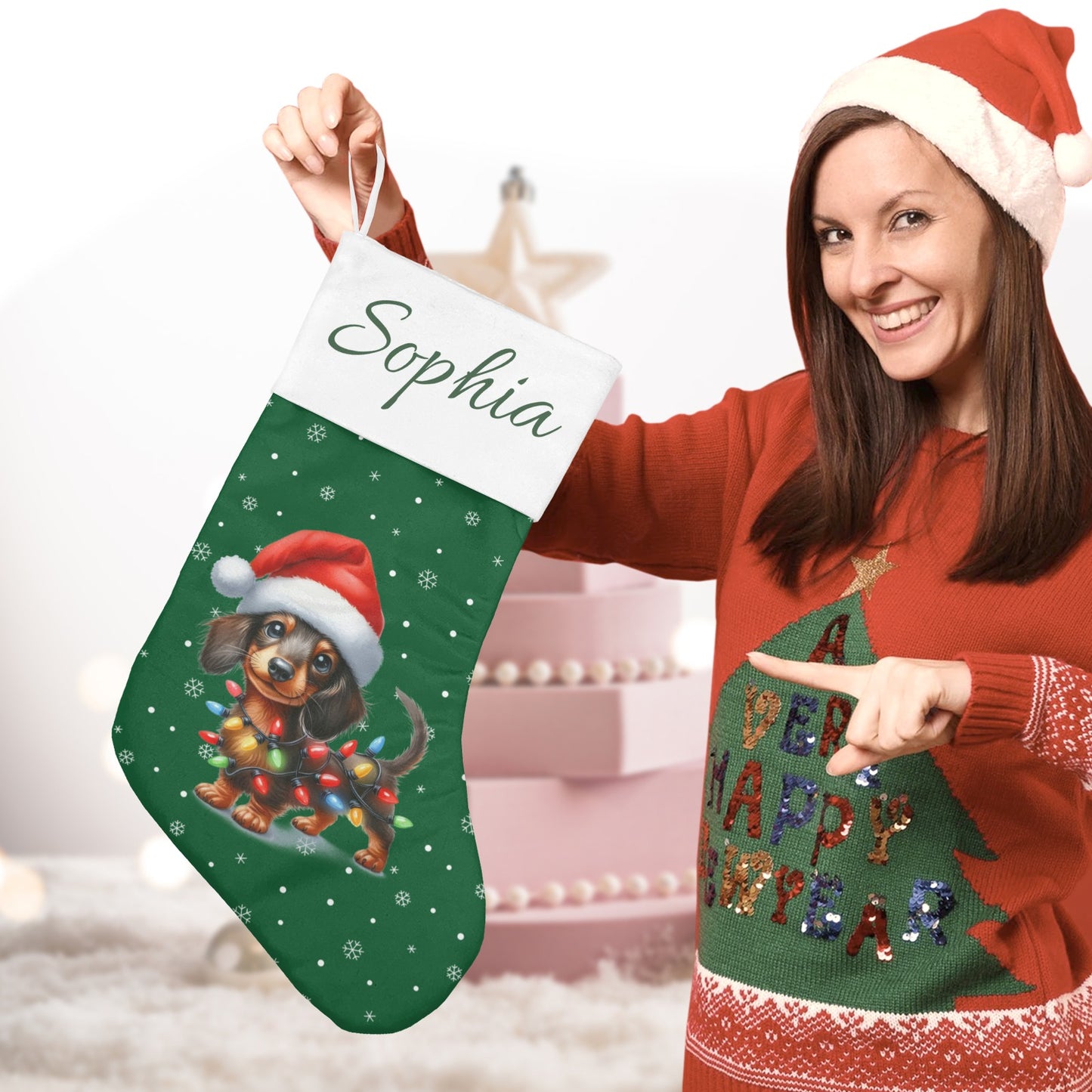 Sausage dog Christmas Stocking Custom Name Santa Socks Gift