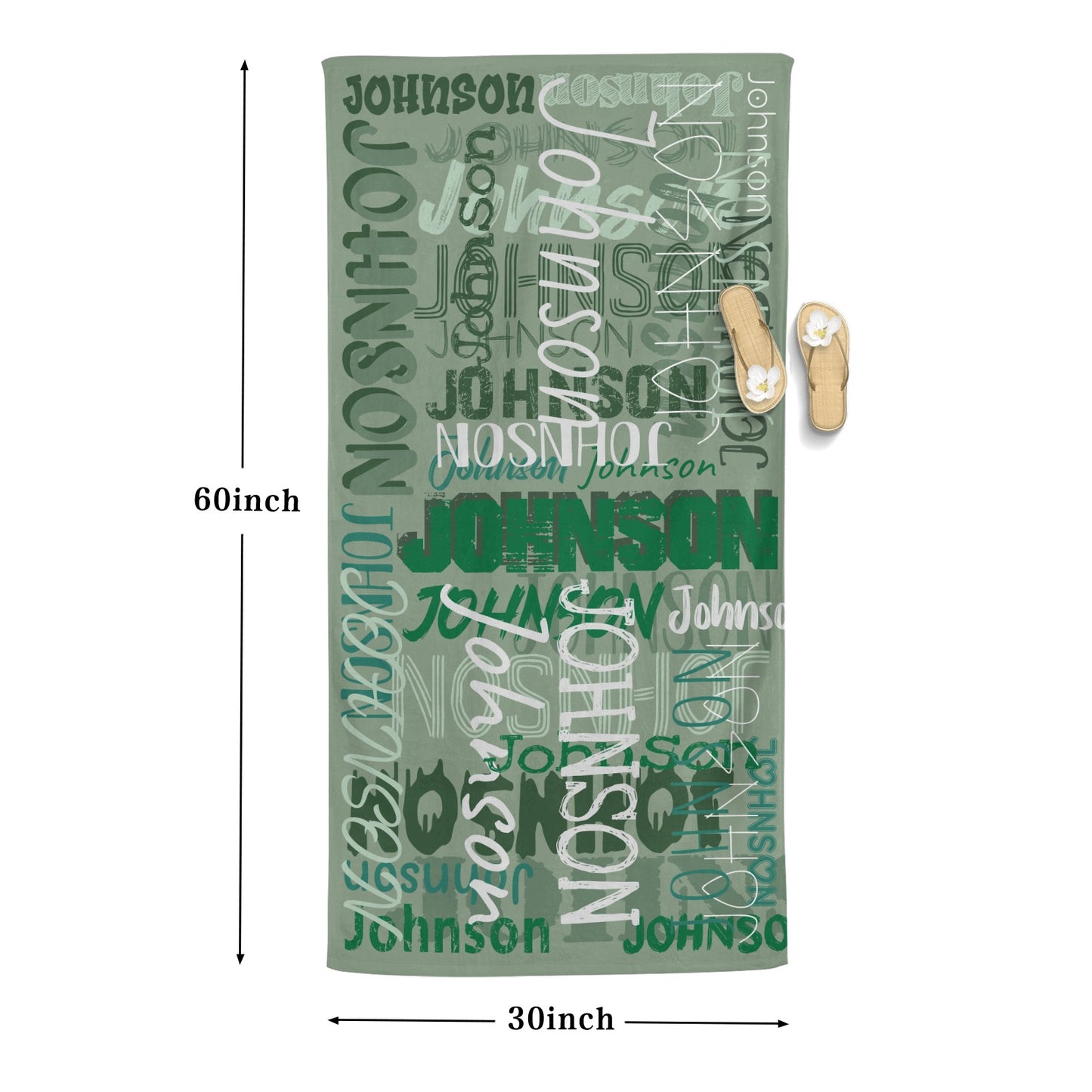 Green Beach Towel Custom Cotton/Poly Blend Pool Towel - Blue - Personalize with Your Name - Standard Size