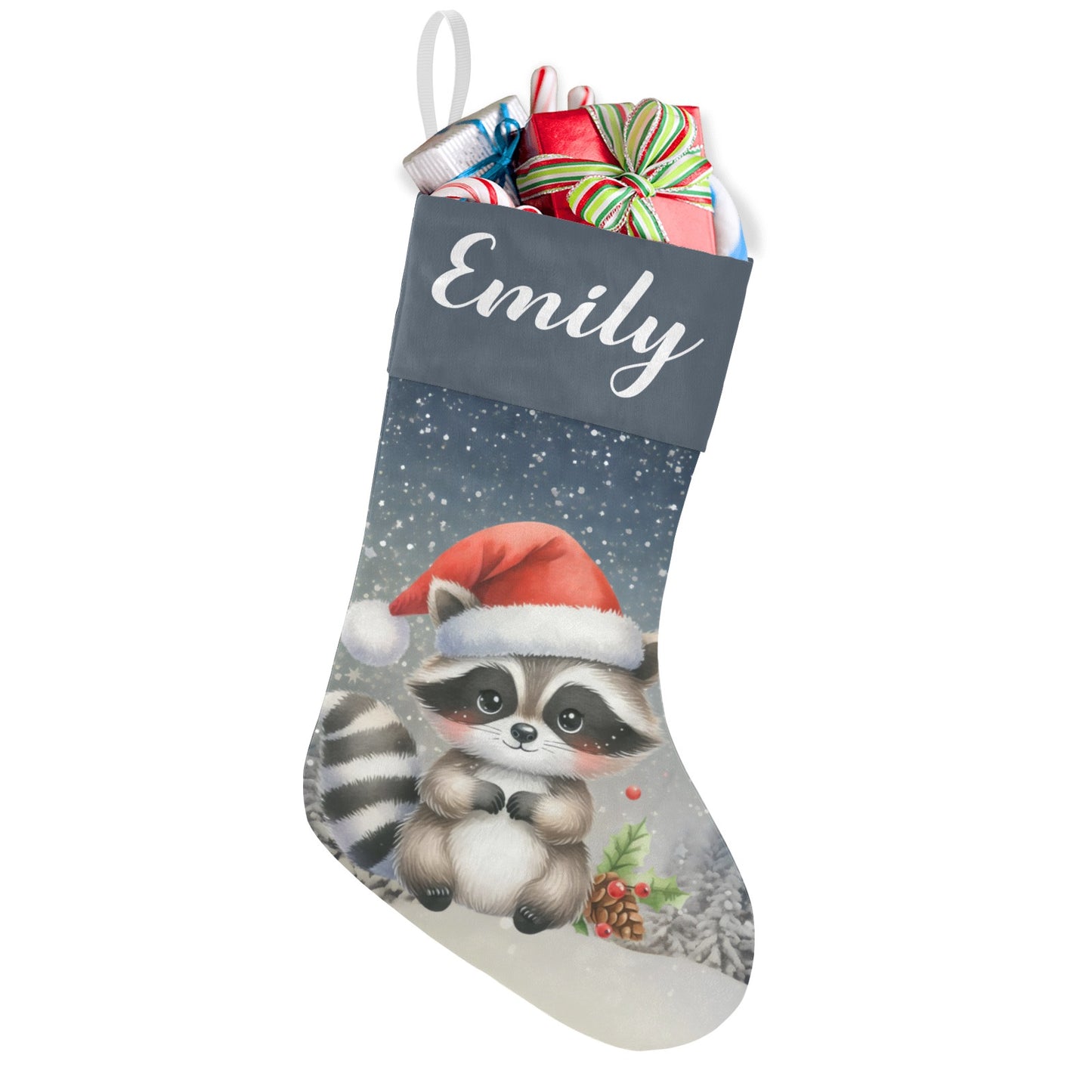 Raccoon Christmas Stocking Custom Name Christmas Socks Gift
