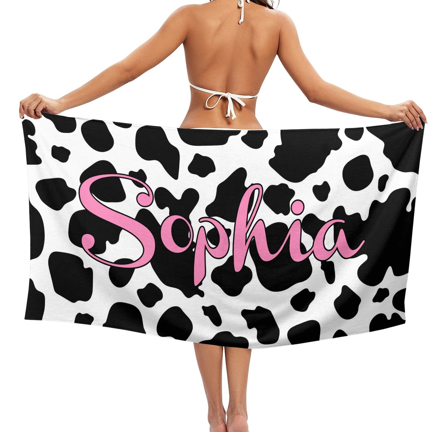 Cow Print Beach Towel Custom Cotton/Poly Blend Pool Towel - Blue - Personalize with Your Name - Standard Size