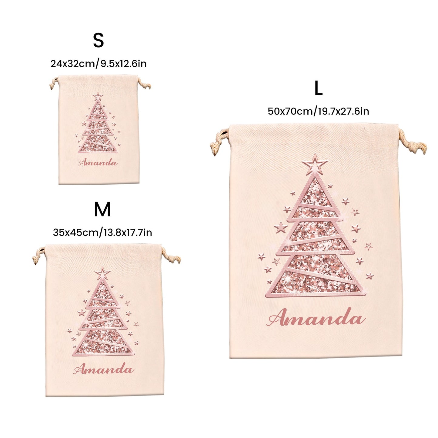 Rose Gold Christmas Tree Christmas Gift Bag Custom Santa Gift Bags your Name