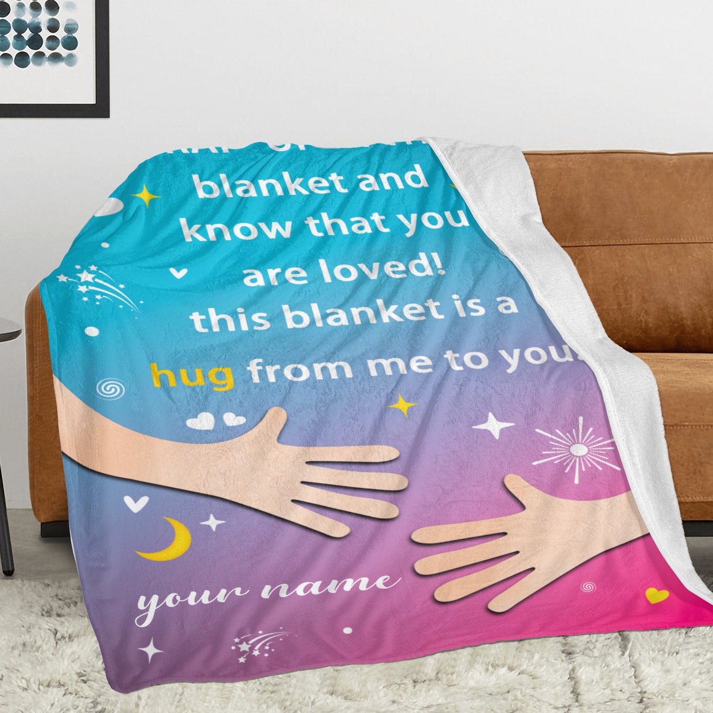 Blue Pink Flannel Blanket Custom Name Blanket Gift for Men Women