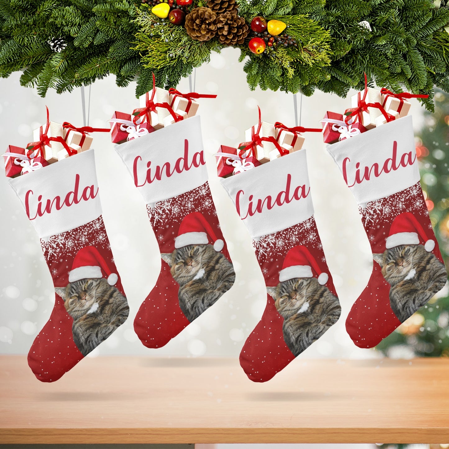 Christmas Cat Christmas Stocking Custom Name Christmas Socks Gift