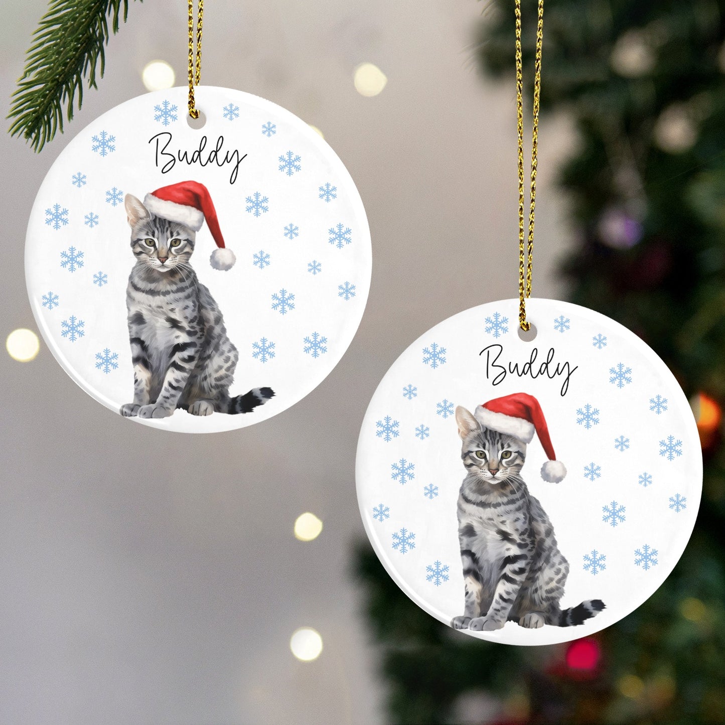 Cat Christmas Ornaments Custom Name Santa Gift