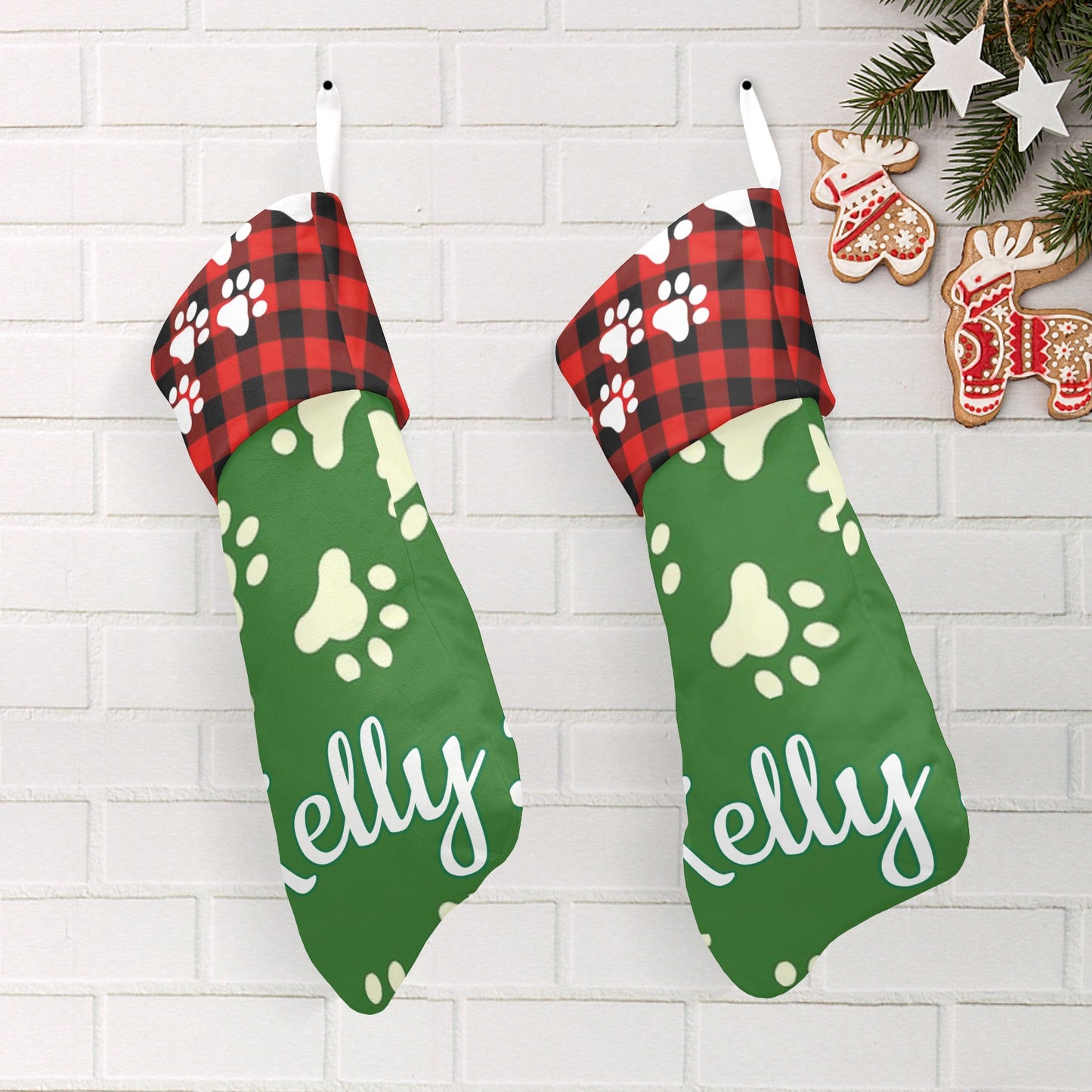 Dog Footprints Christmas Stocking Custom Name Santa Socks Gift