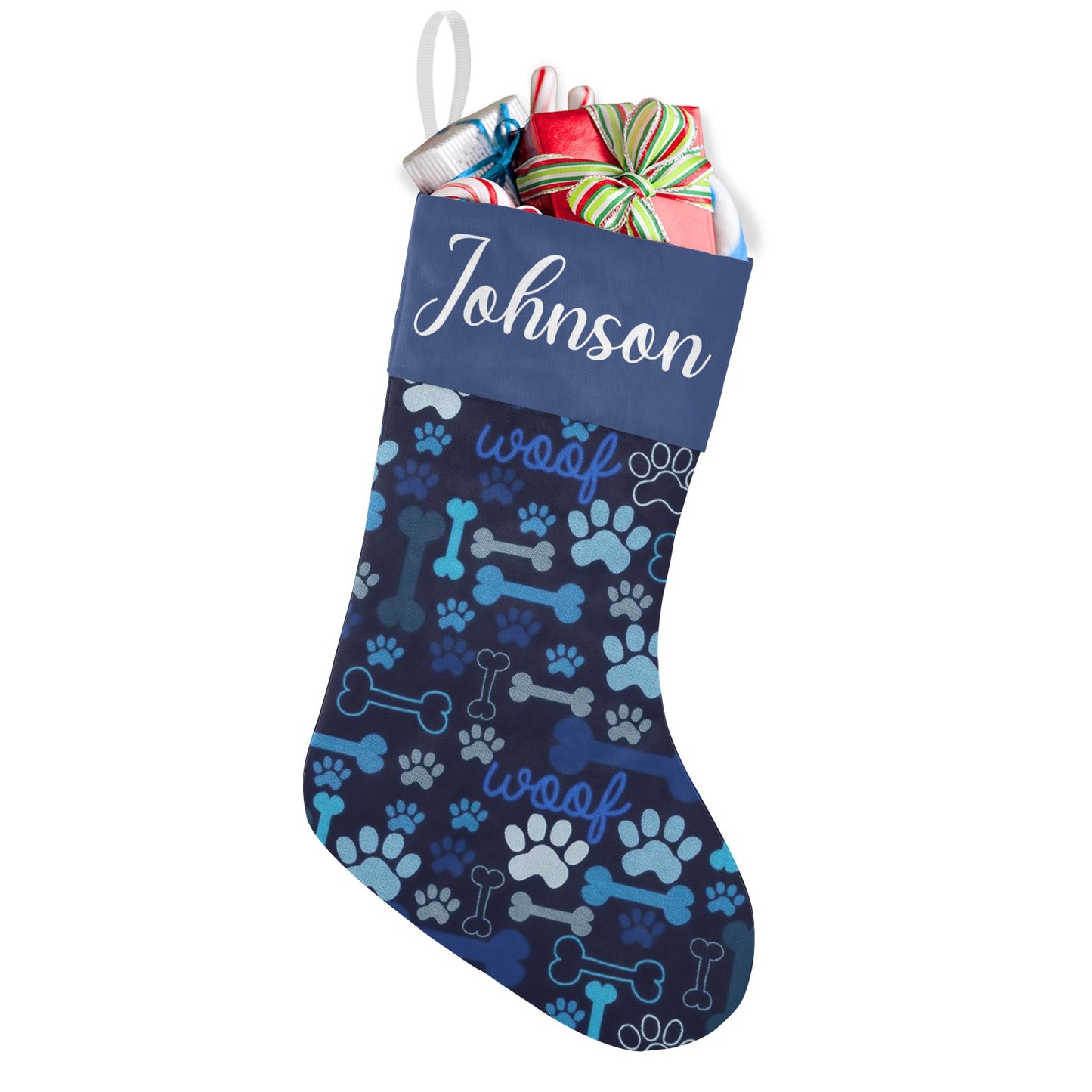 Dog Paw Navy Christmas Stocking Custom Name Christmas Socks Gift