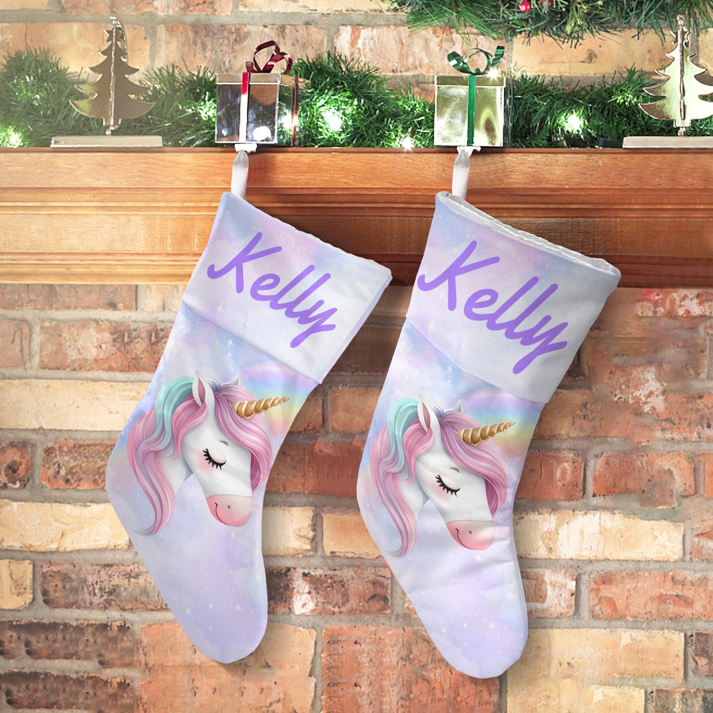 Unicorn Christmas Stocking Custom Name Santa Socks Gift