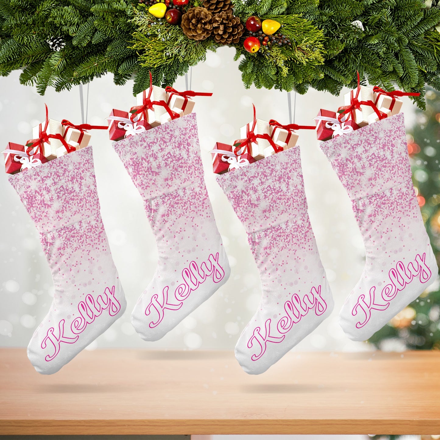Pink Christmas Stocking Custom Name Santa Socks Gift