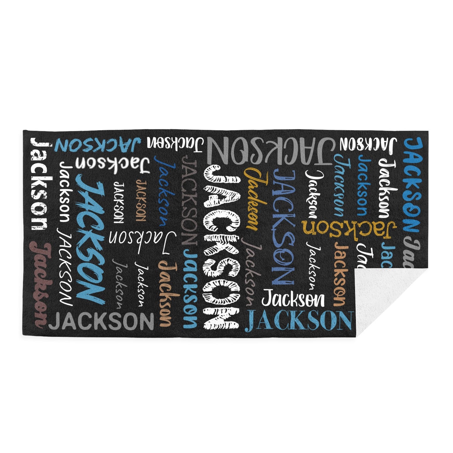Black Beach Towel Custom Cotton/Poly Blend Pool Towel - Blue - Personalize with Your Name - Standard Size