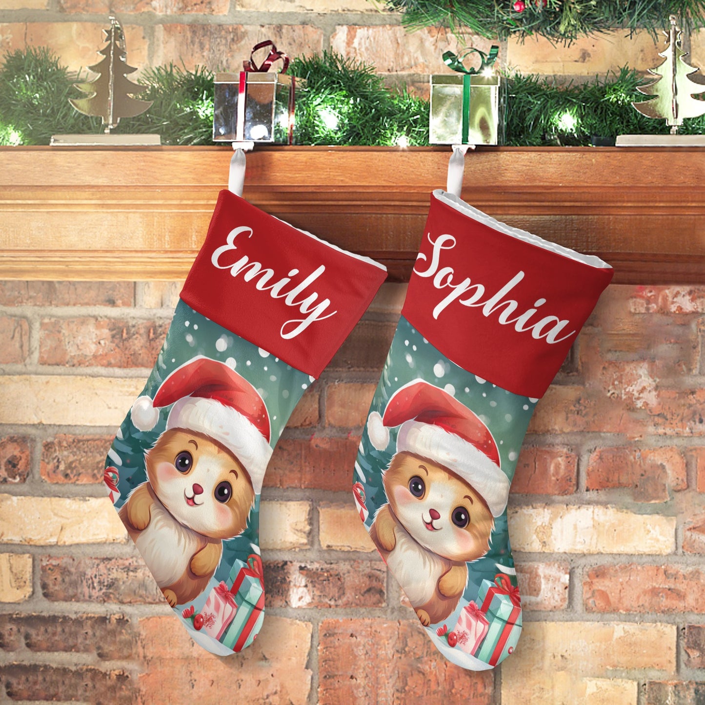Cute Animals Christmas Stocking Custom Name Christmas Socks Gift