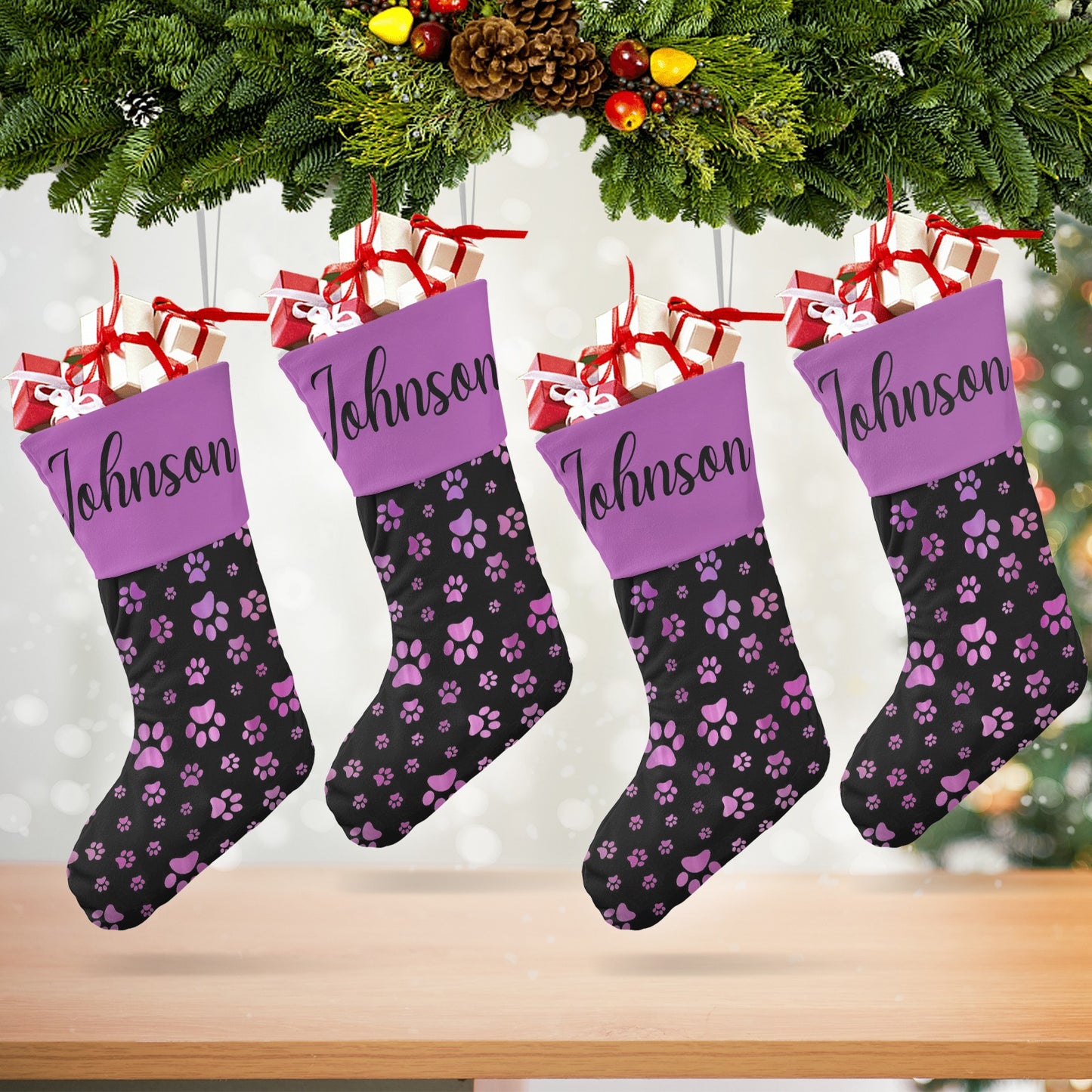 Dog Paw Christmas Stocking Custom Name Christmas Socks Gift
