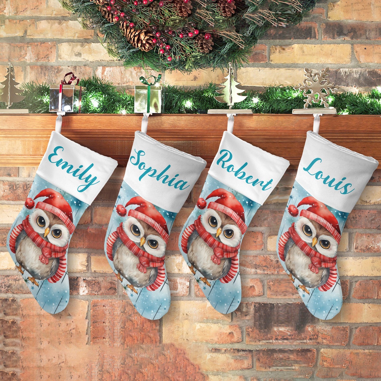 Owl Christmas Stocking Custom Name Christmas Socks Gift