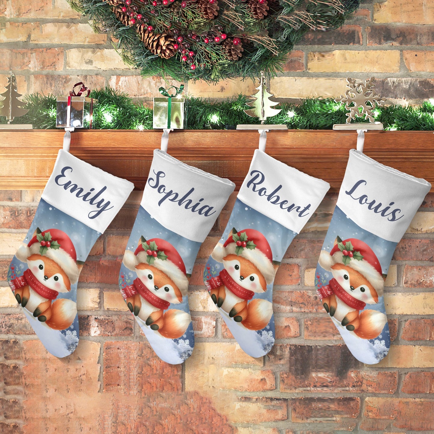Cute Fox Christmas Stocking Custom Name Christmas Socks Gift
