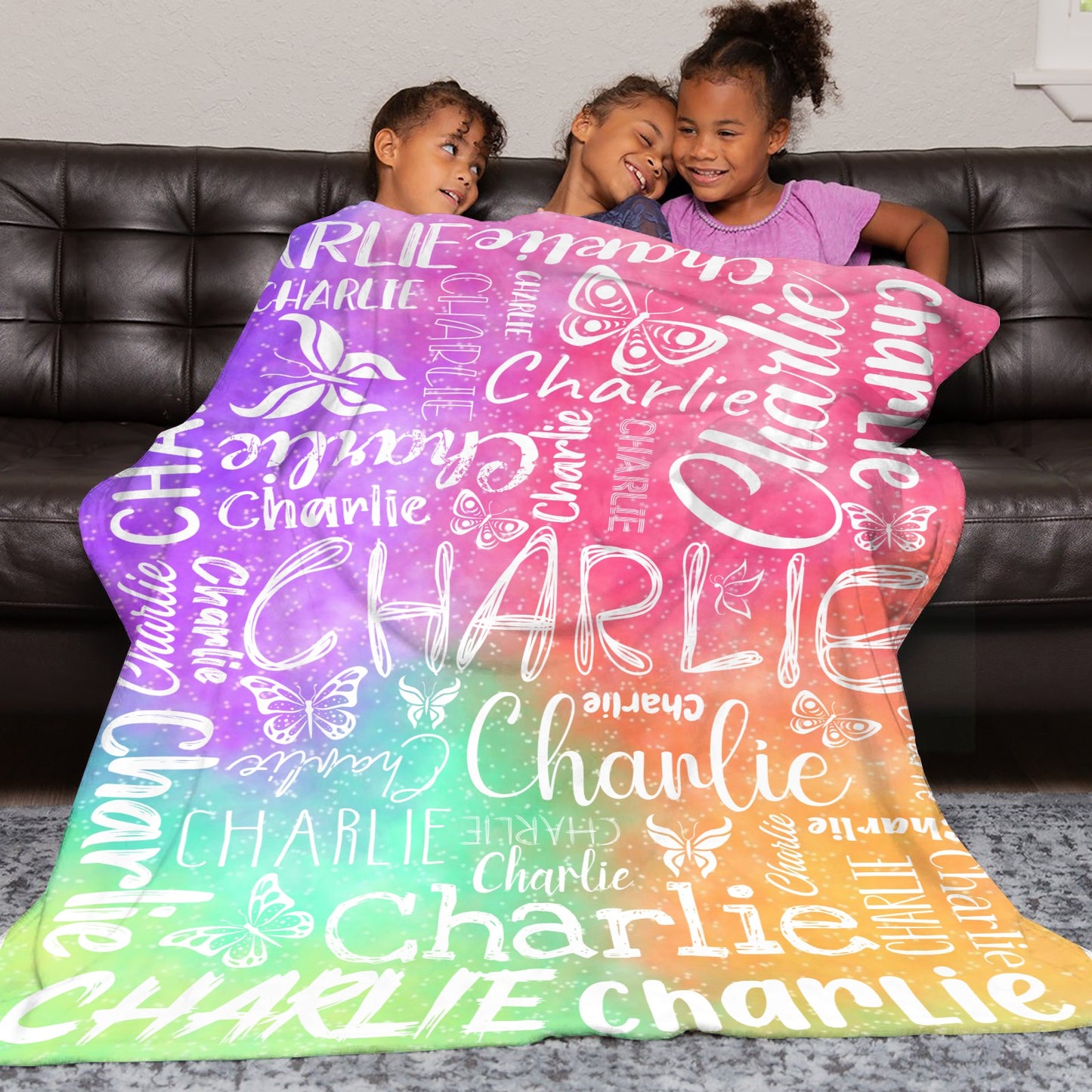 Pink Green Purple Flannel Blanket Custom Name Blanket Gift for Men Women
