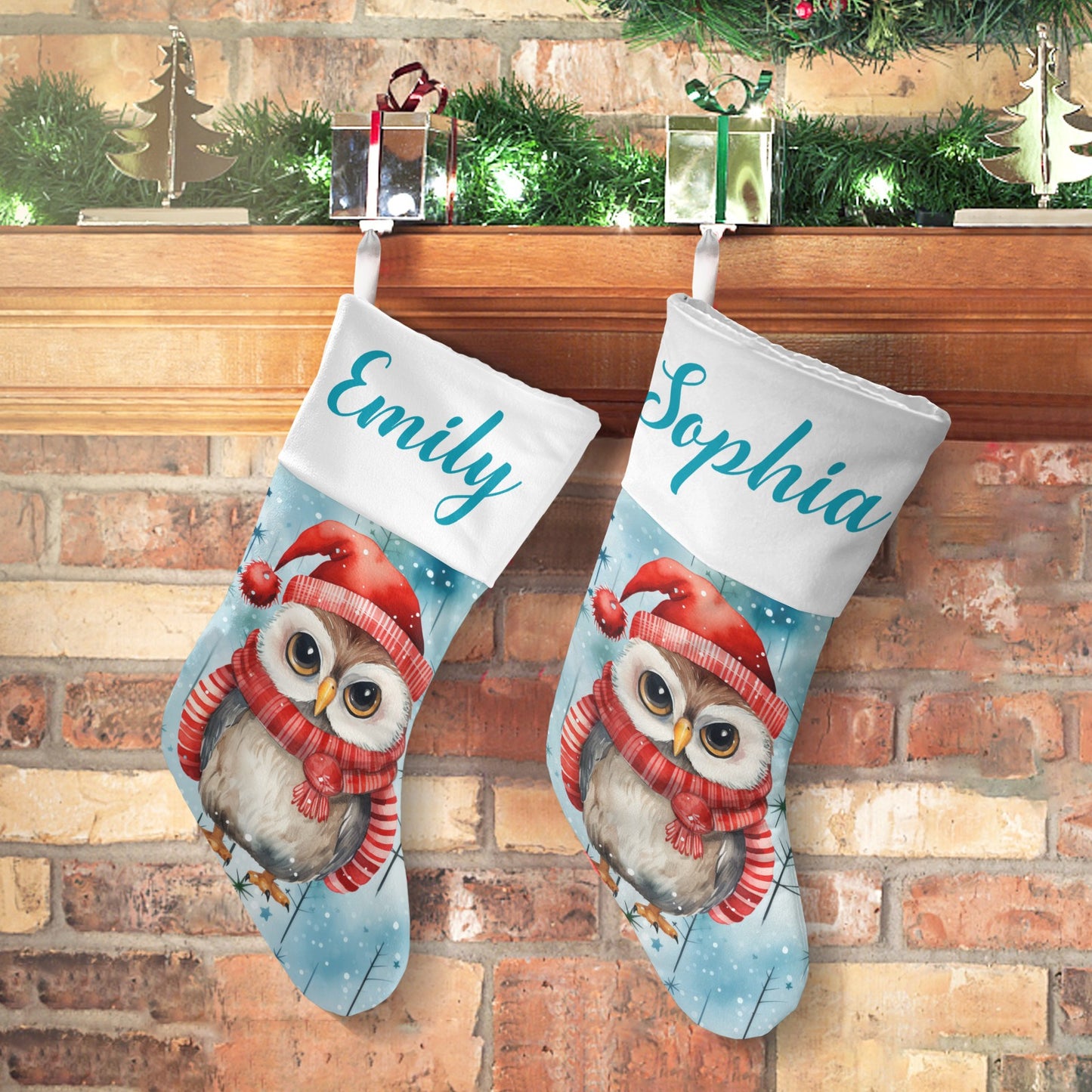 Owl Christmas Stocking Custom Name Christmas Socks Gift